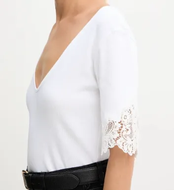 V-Neck Lace-Detail T-Shirt