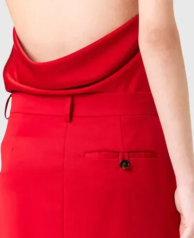 Lace-Trimmed Satin Midi Skirt