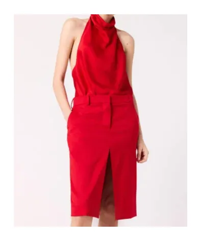 Lace-Trimmed Satin Midi Skirt