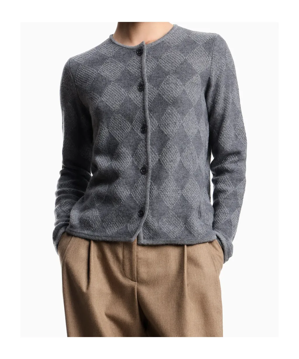 Diamond-Pattern Button Cardigan