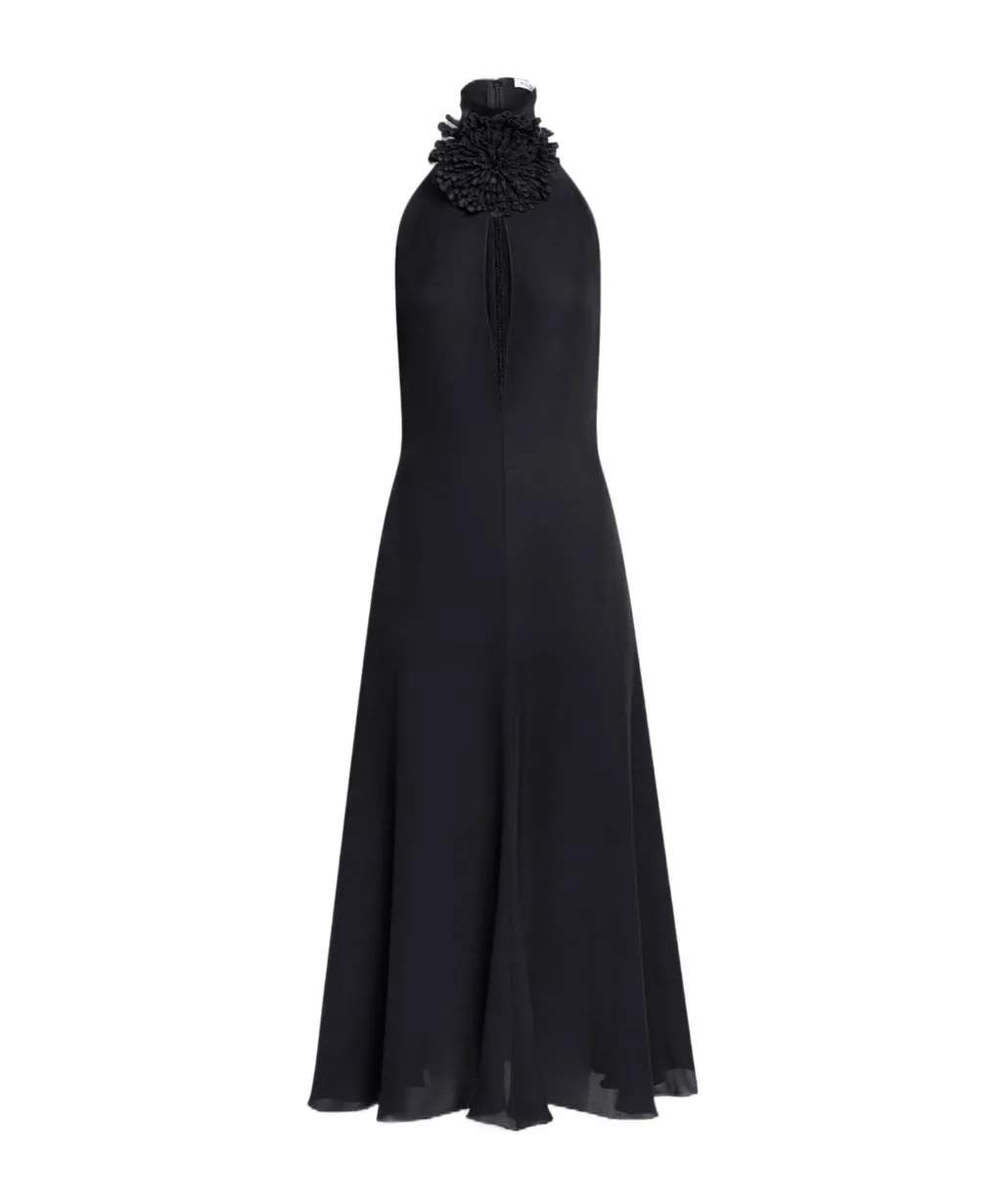 Floral Appliqu Halterneck Dress