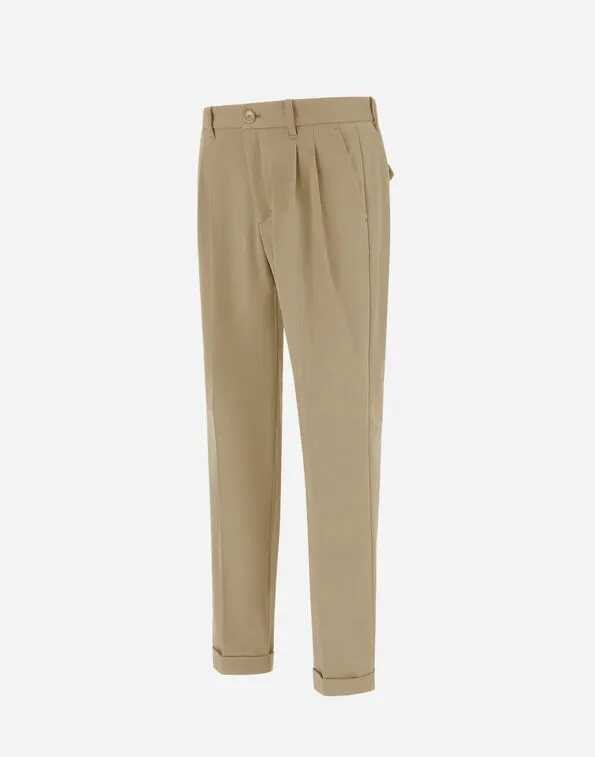 Pleated Cuffed Straight-Leg Trousers