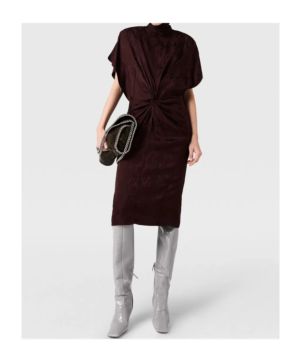 Snake Print Shoulder Pad Twist Midi Dress
