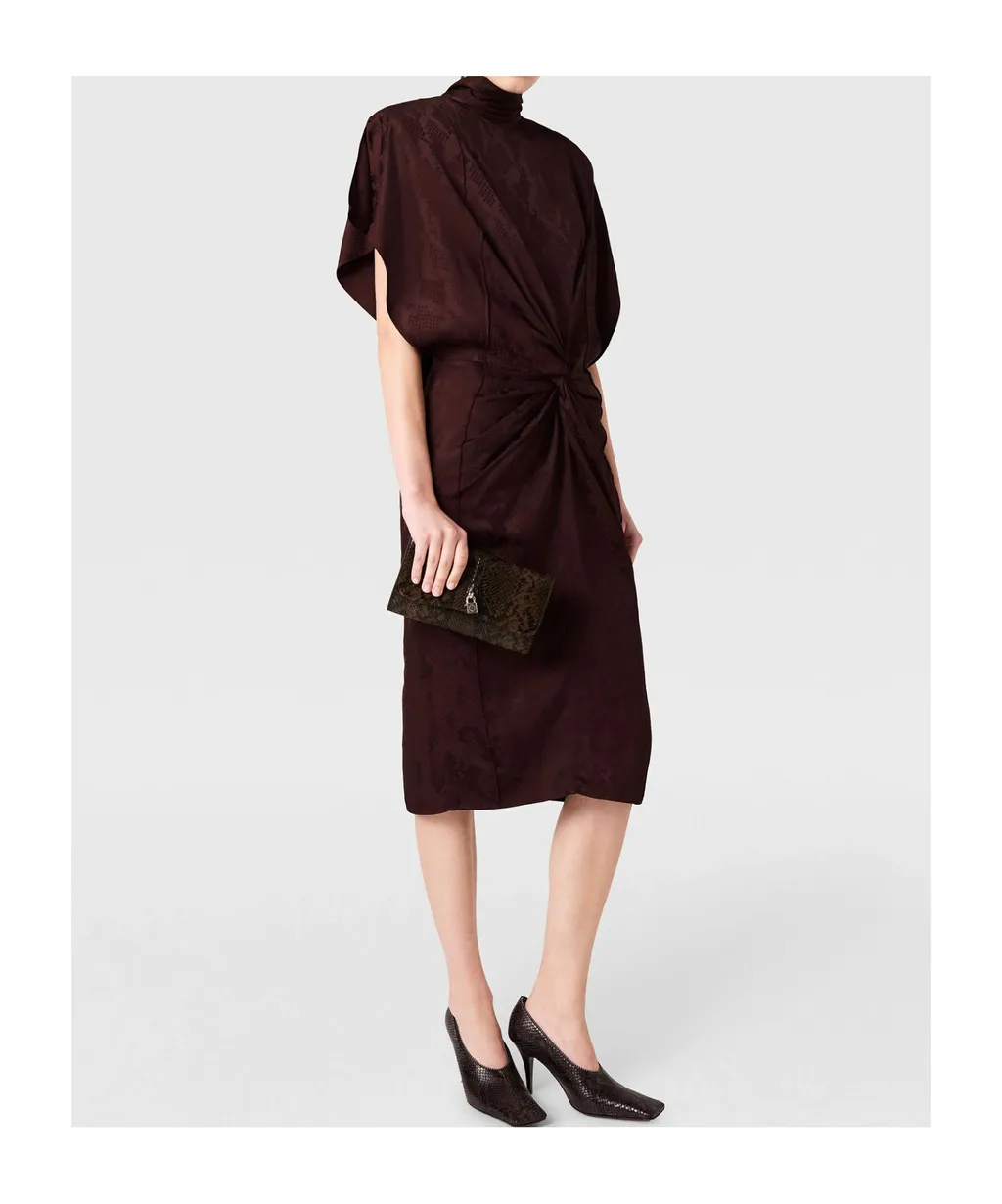 Snake Print Shoulder Pad Twist Midi Dress