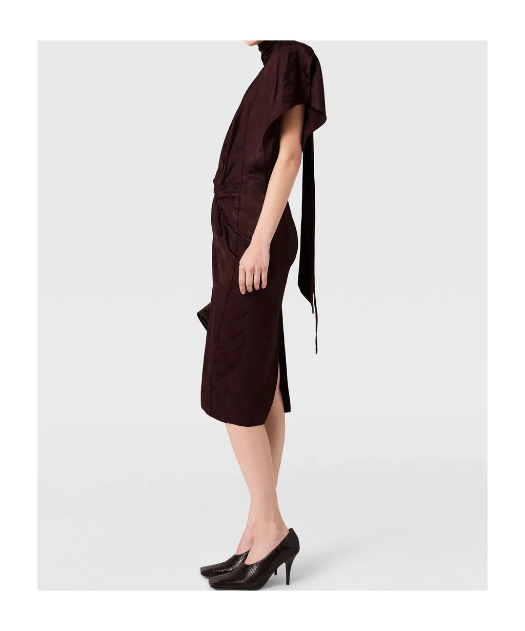 Snake Print Shoulder Pad Twist Midi Dress
