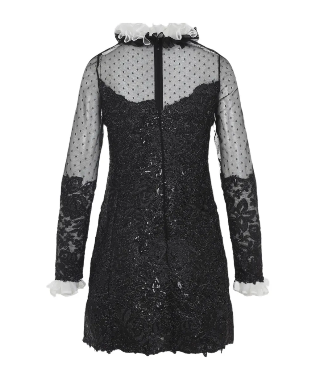 Embroidered Ruffled-Collar Dress