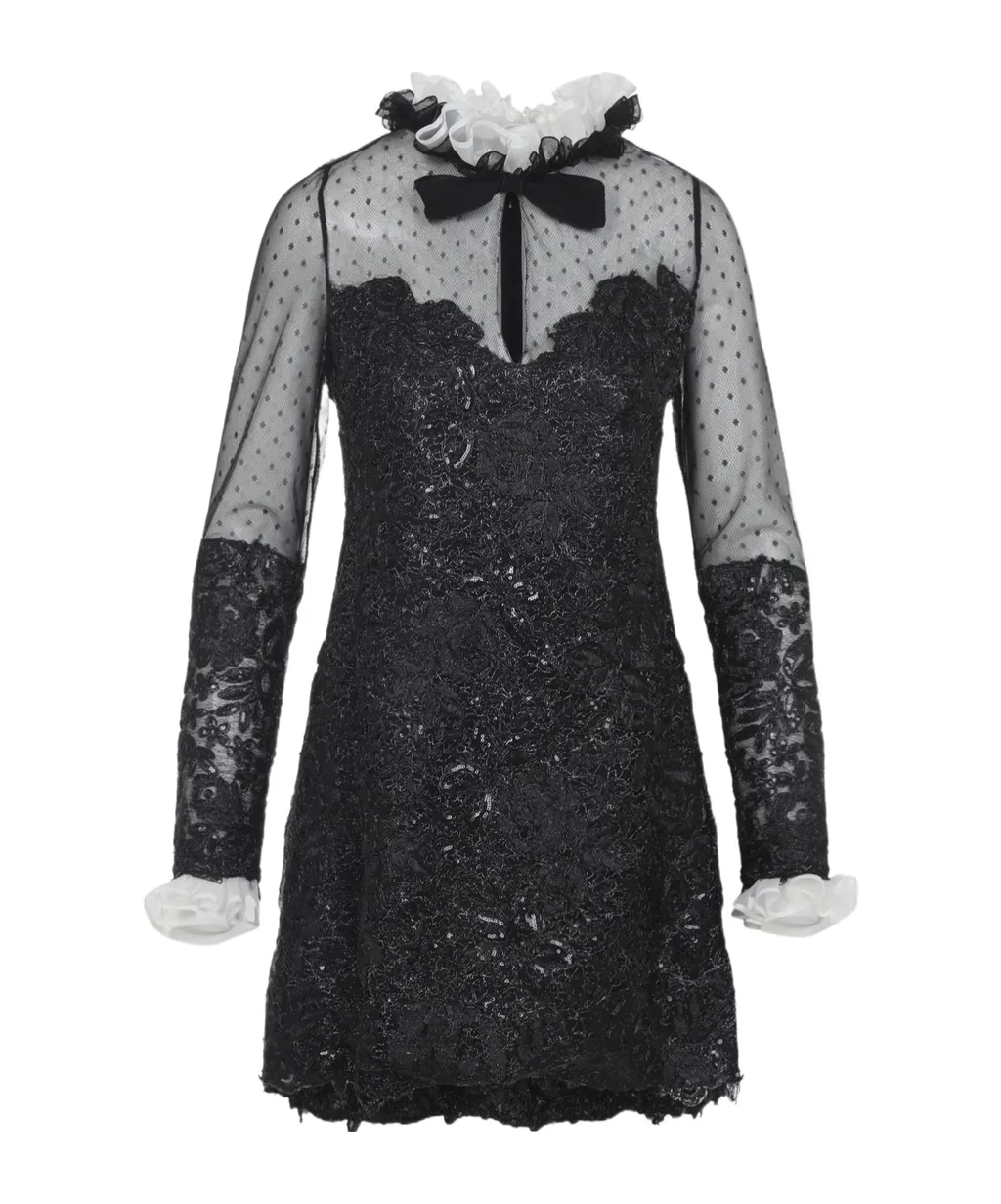 Embroidered Ruffled-Collar Dress