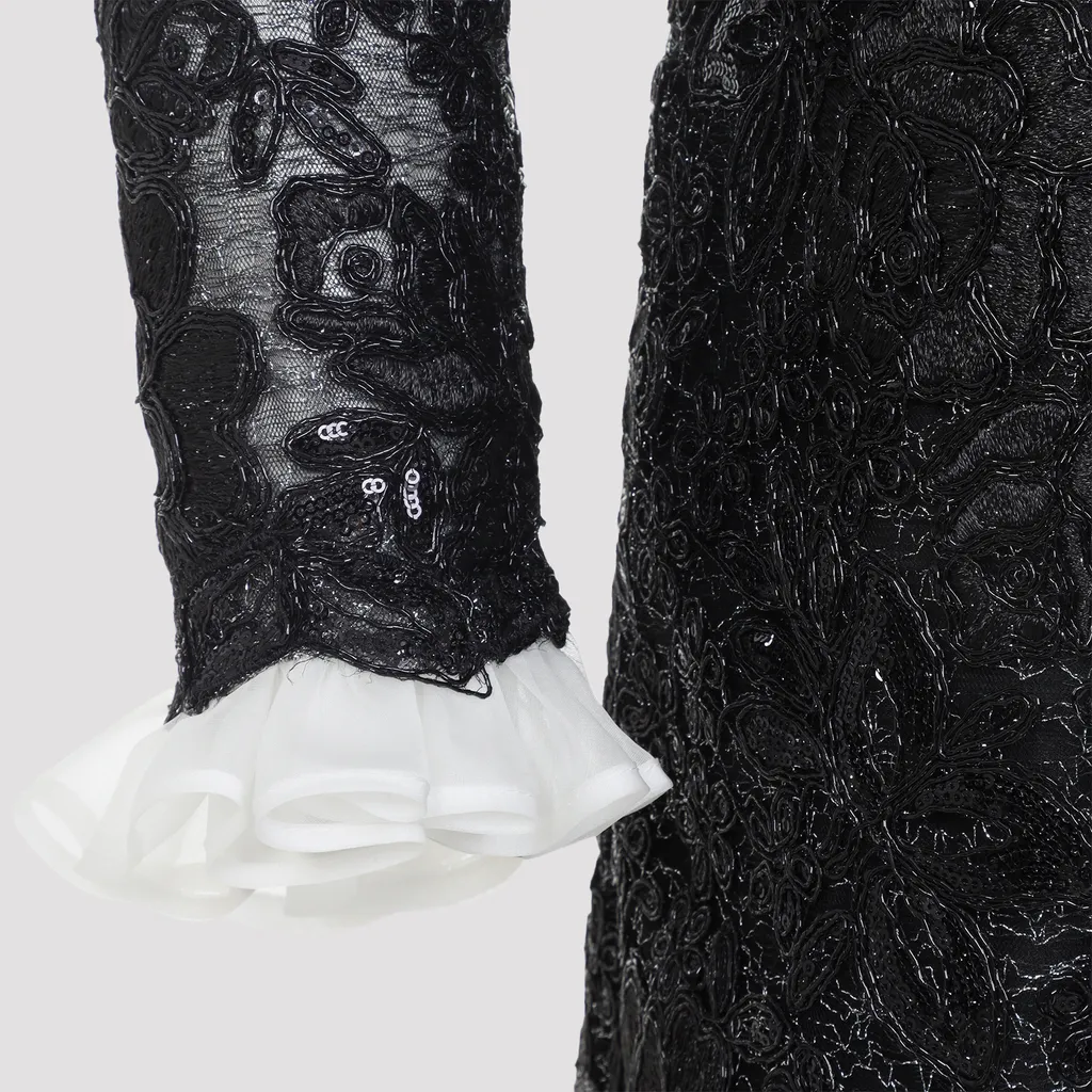 Embroidered Ruffled-Collar Dress