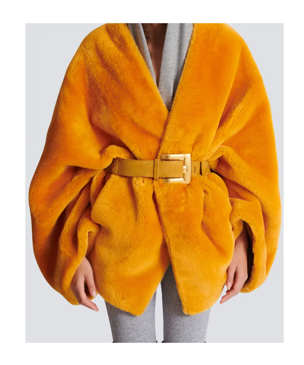 Balmain Belted Shearling Coat