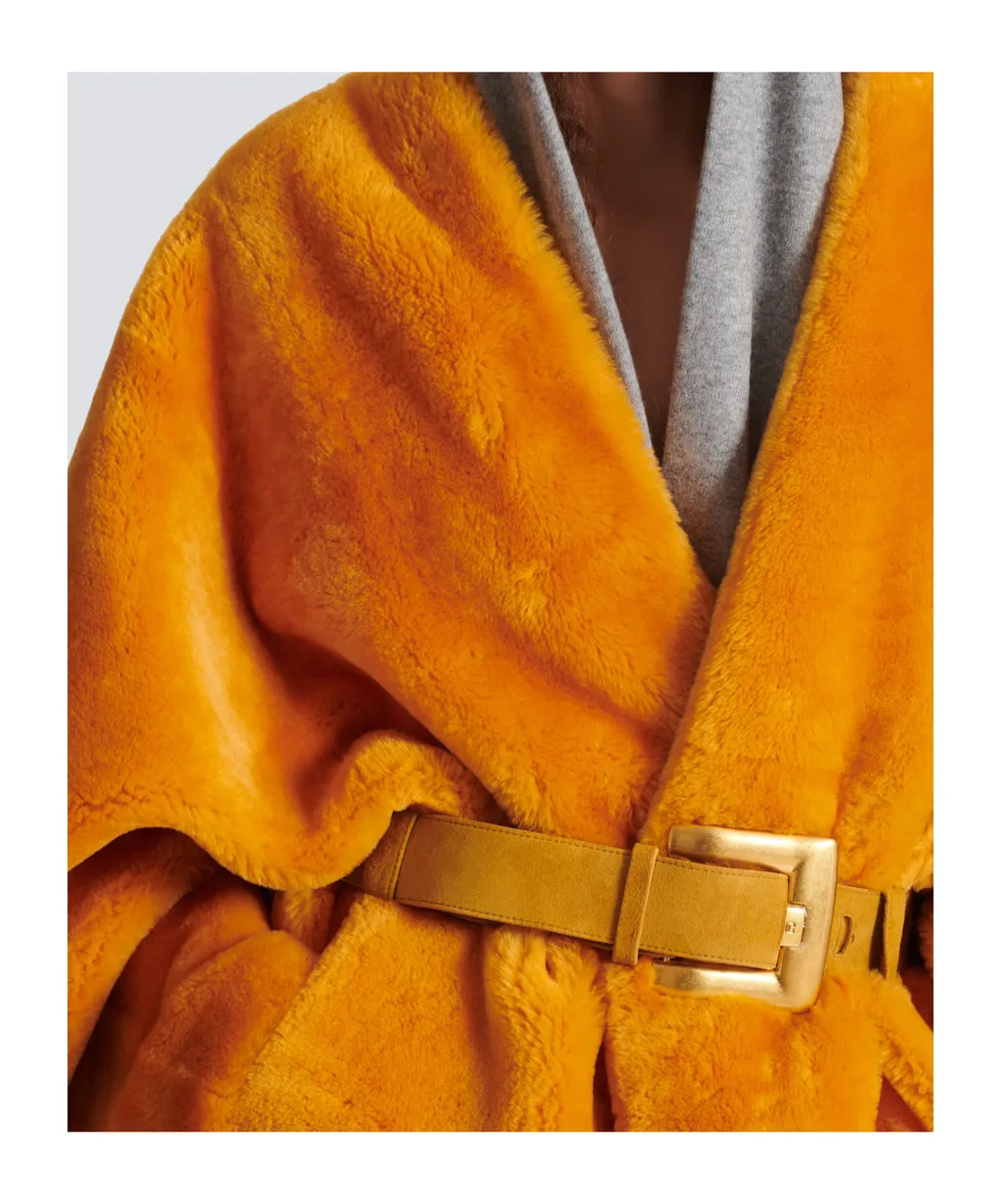 Balmain Belted Shearling Coat