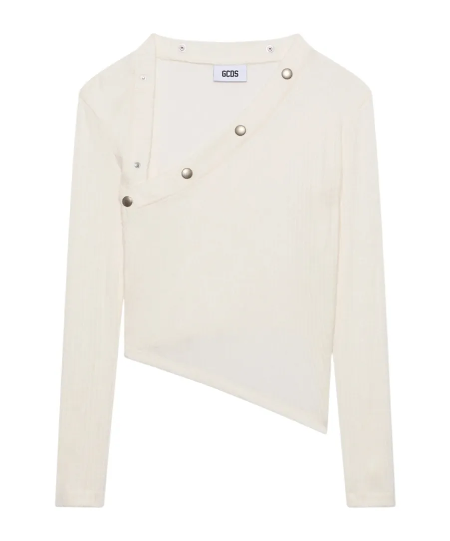Ribbed-Button Long-Sleeved Top