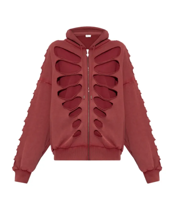 Shoulderless Cut-Out Zip-Up Hoodie
