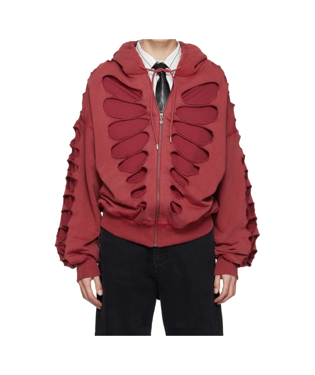 Shoulderless Cut-Out Zip-Up Hoodie
