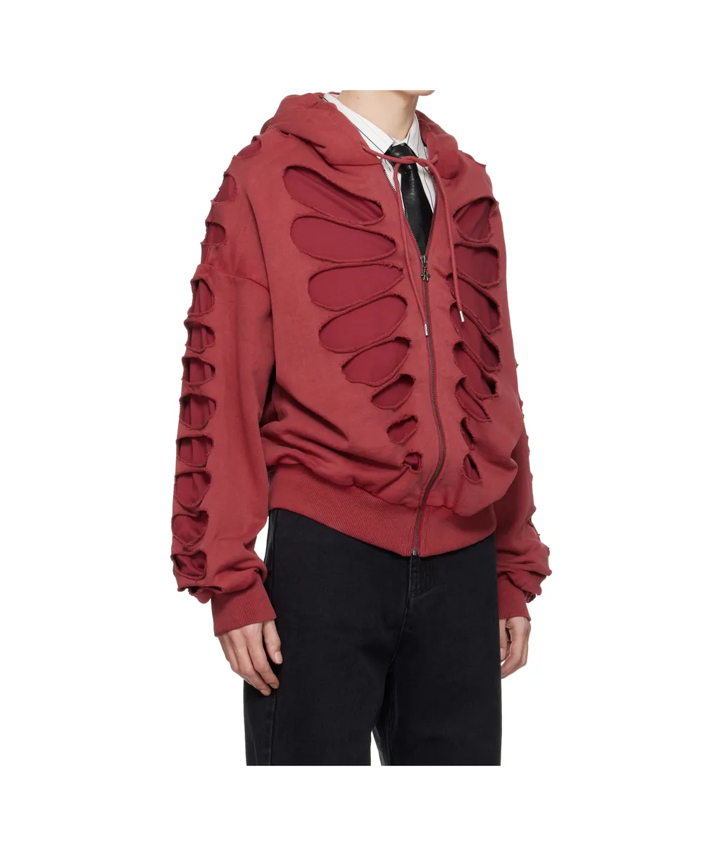 Shoulderless Cut-Out Zip-Up Hoodie