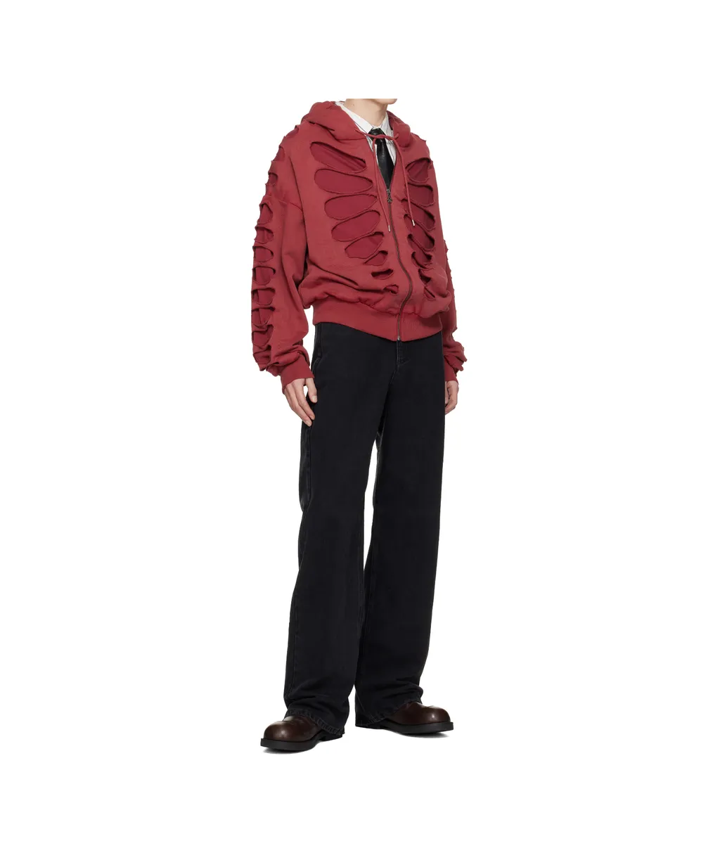 Shoulderless Cut-Out Zip-Up Hoodie
