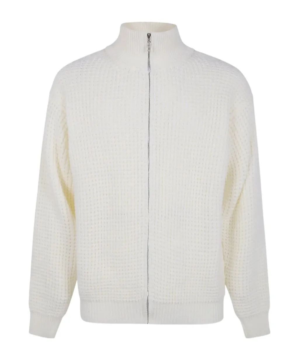 Zip-Up Waffle-Knit Cardigan