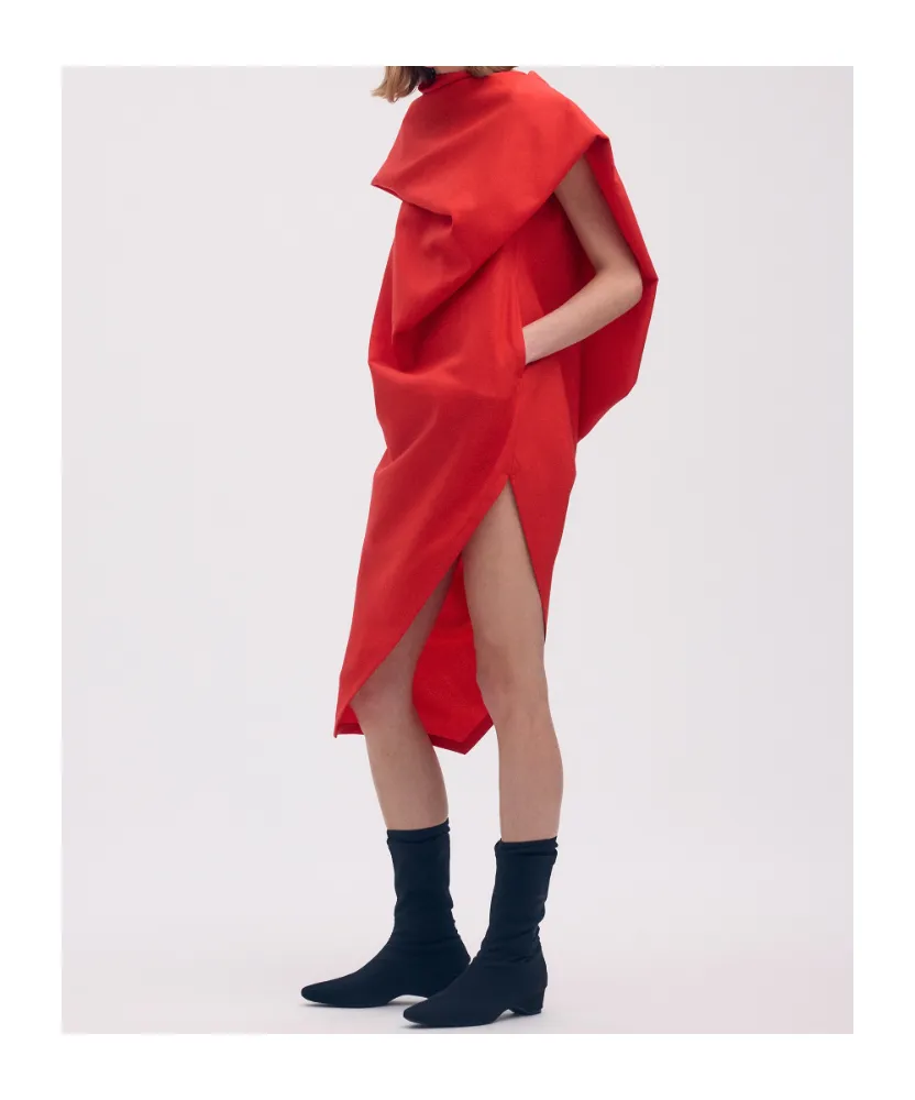 Uni-Form Wool Asymmetric-Design Midi Dress