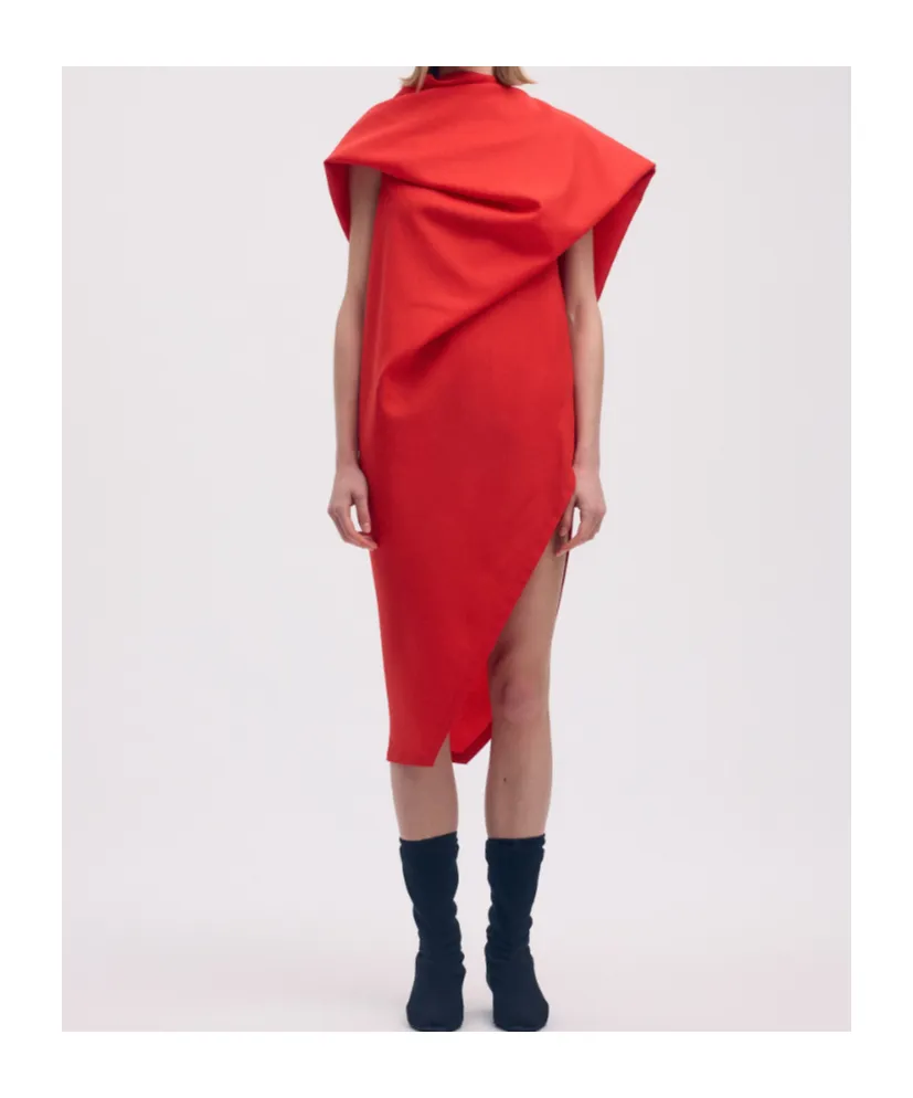 Uni-Form Wool Asymmetric-Design Midi Dress
