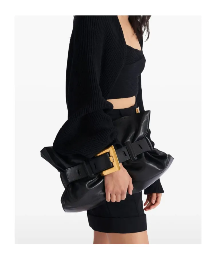 Balmain Anthem Buckled Medium Shoulder Bag