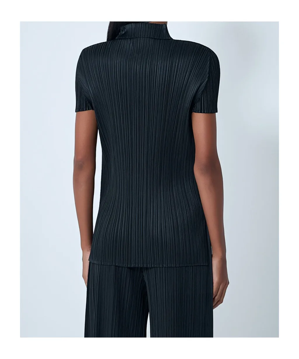 Pleated Button Polo Top