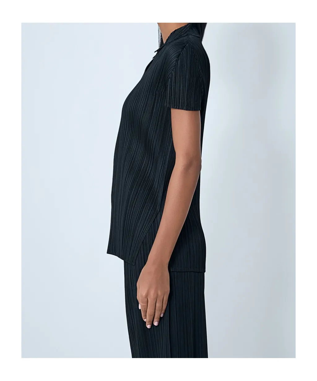 Pleated Button Polo Top