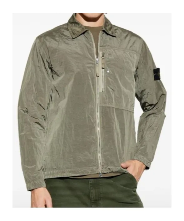 Stone Island Logo Patch Zip-Up Overshirt