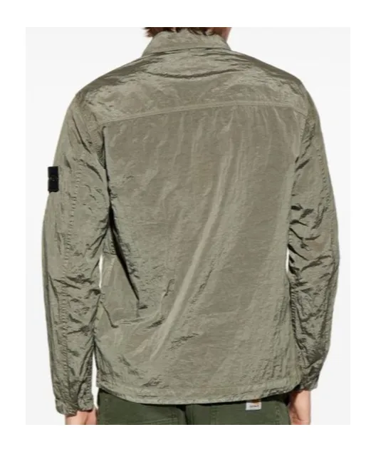 Stone Island Logo Patch Zip-Up Overshirt