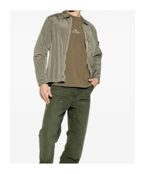 Stone Island Logo Patch Zip-Up Overshirt