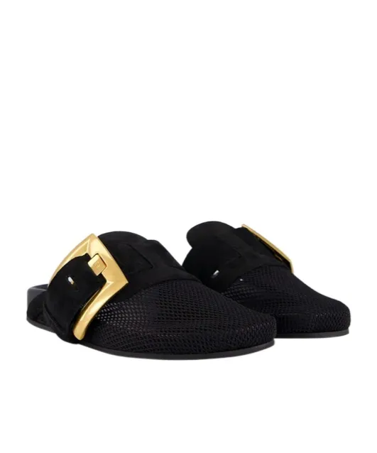 Balmain Anthem Square-Buckle Flat Mules