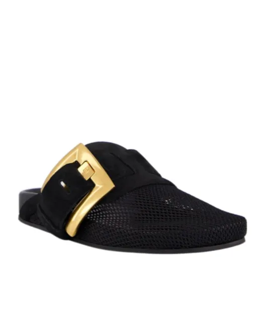 Balmain Anthem Square-Buckle Flat Mules