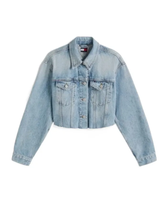 Back Logo Oversized Cropped Denim Jacket