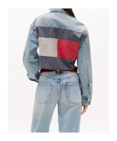 Back Logo Oversized Cropped Denim Jacket