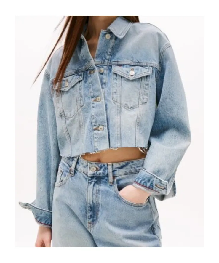 Back Logo Oversized Cropped Denim Jacket