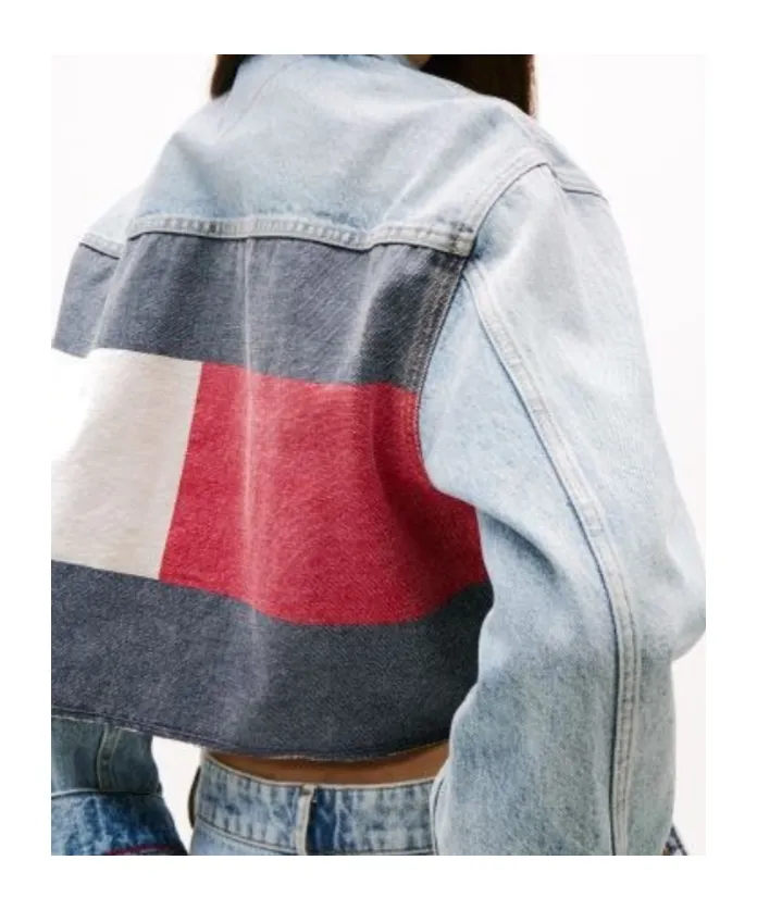 Back Logo Oversized Cropped Denim Jacket