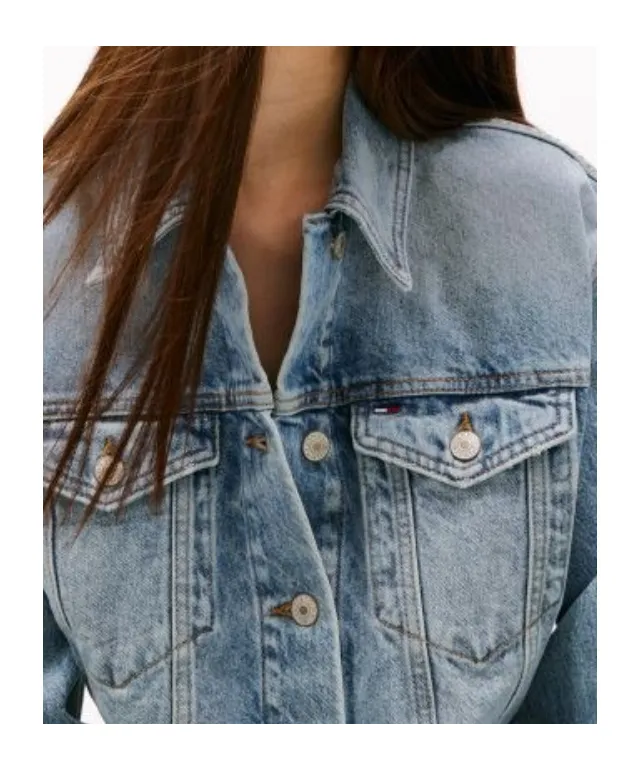 Back Logo Oversized Cropped Denim Jacket