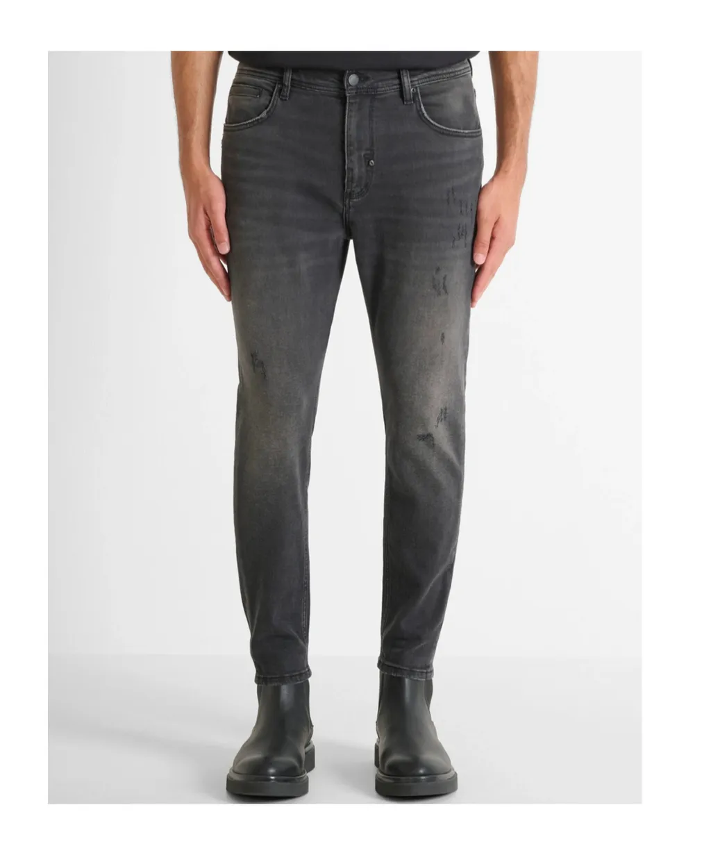 Cropped Fit Skinny Jeans In Black Denim With Faded Wash Karl