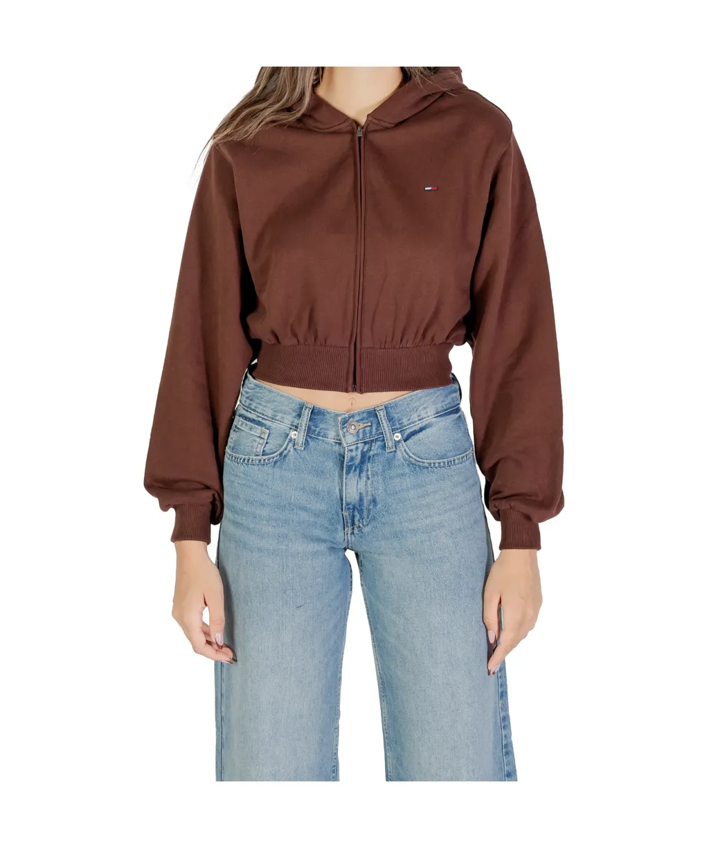 Cropped Zip Up Hoodie In Chocolate Brown
