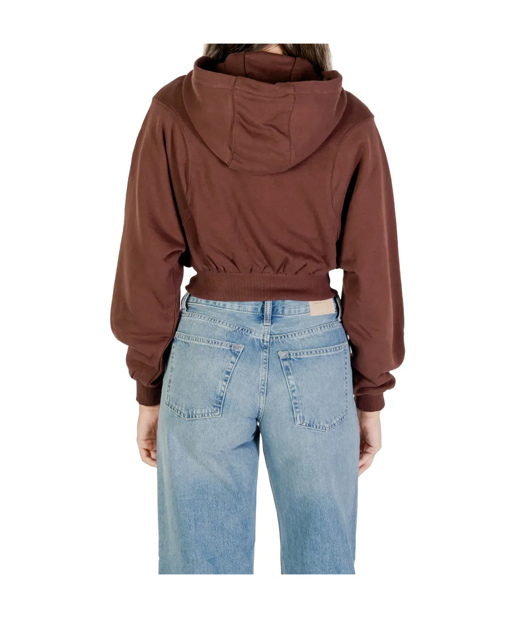 Cropped Zip Up Hoodie In Chocolate Brown