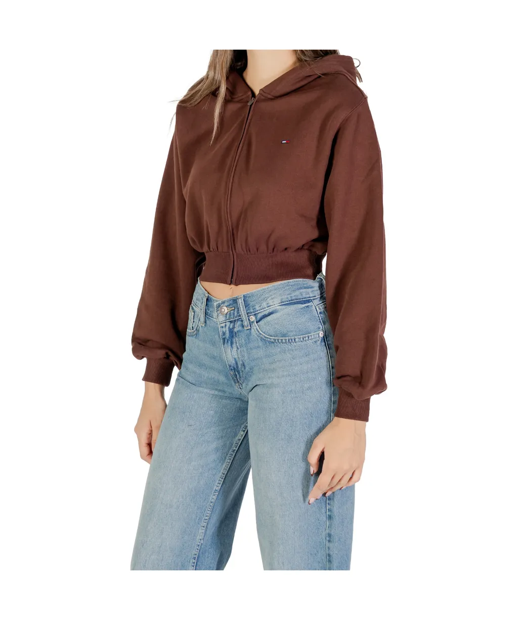 Cropped Zip Up Hoodie In Chocolate Brown