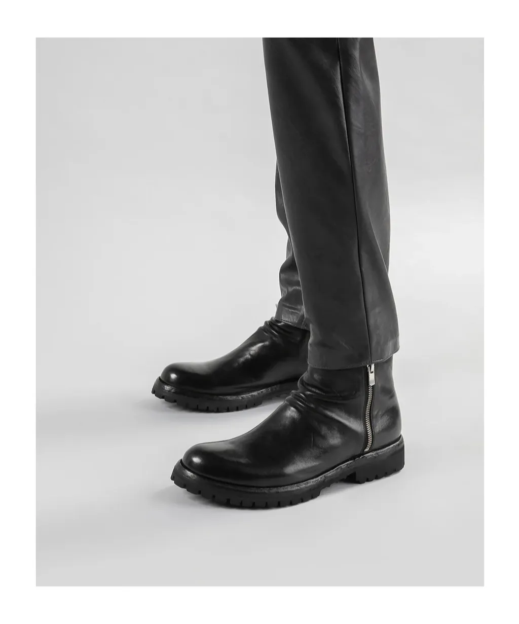 Black Leather Zip Boots
