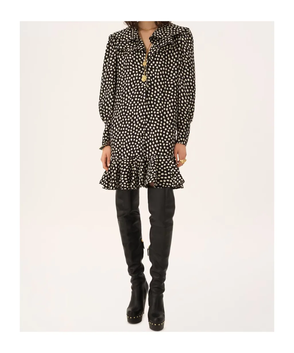 Chloé Dotted Long-Sleeve Mini Dress