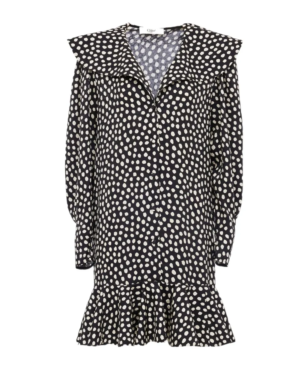 Chloé Dotted Long-Sleeve Mini Dress