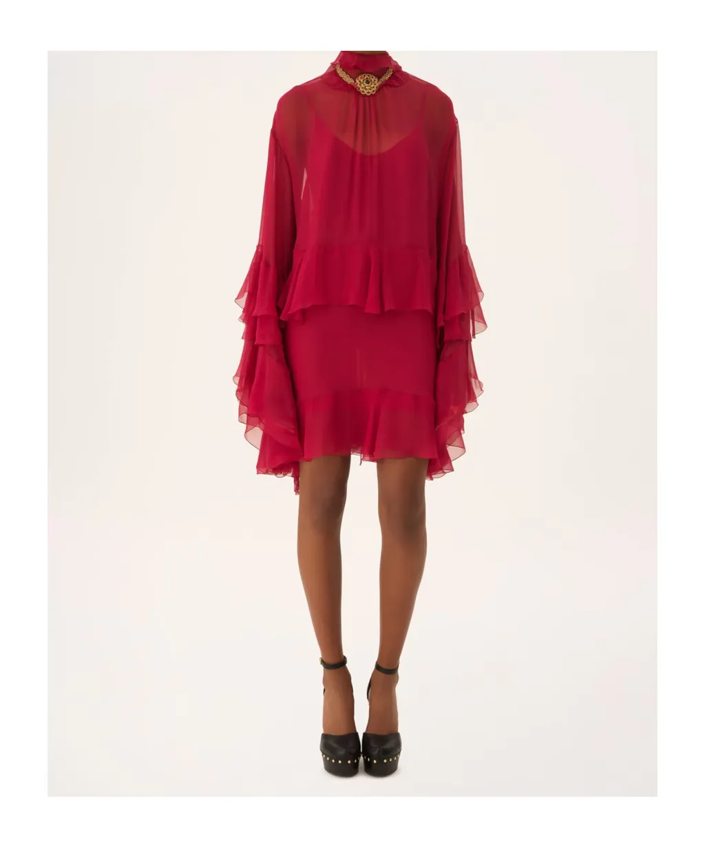 Chloé Sheer Detailed Ruffled Dress