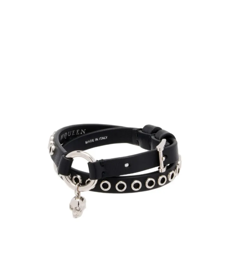 Alexander Mcqueen Skull Ring Double Wrap Eyelet Detailed Bracelet
