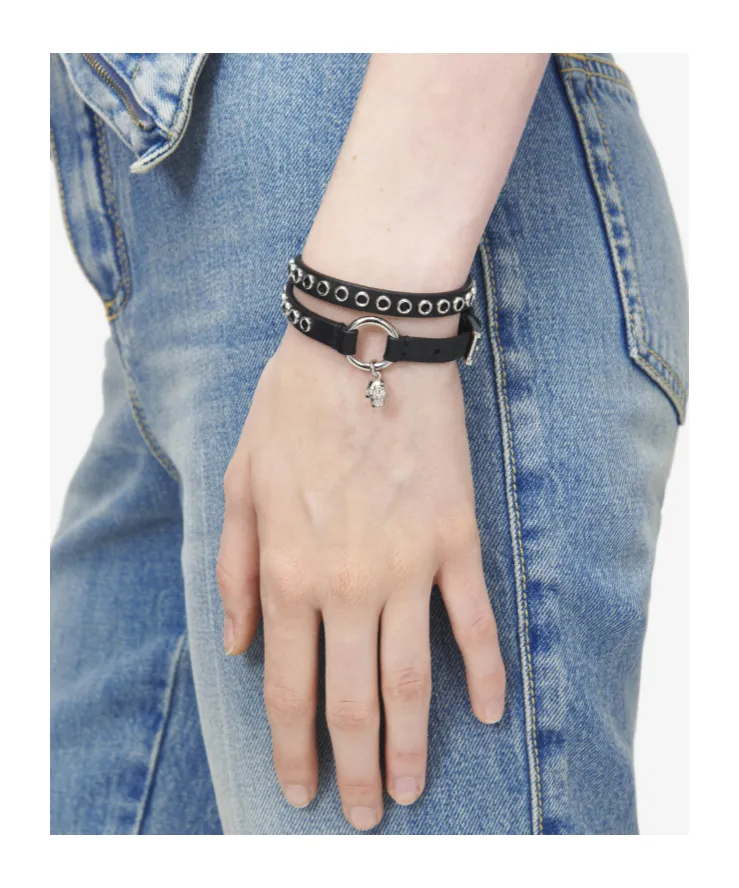 Alexander Mcqueen Skull Ring Double Wrap Eyelet Detailed Bracelet