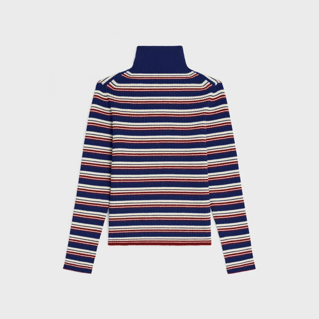 Turtleneck Sweater In Striped Ribbed Wool