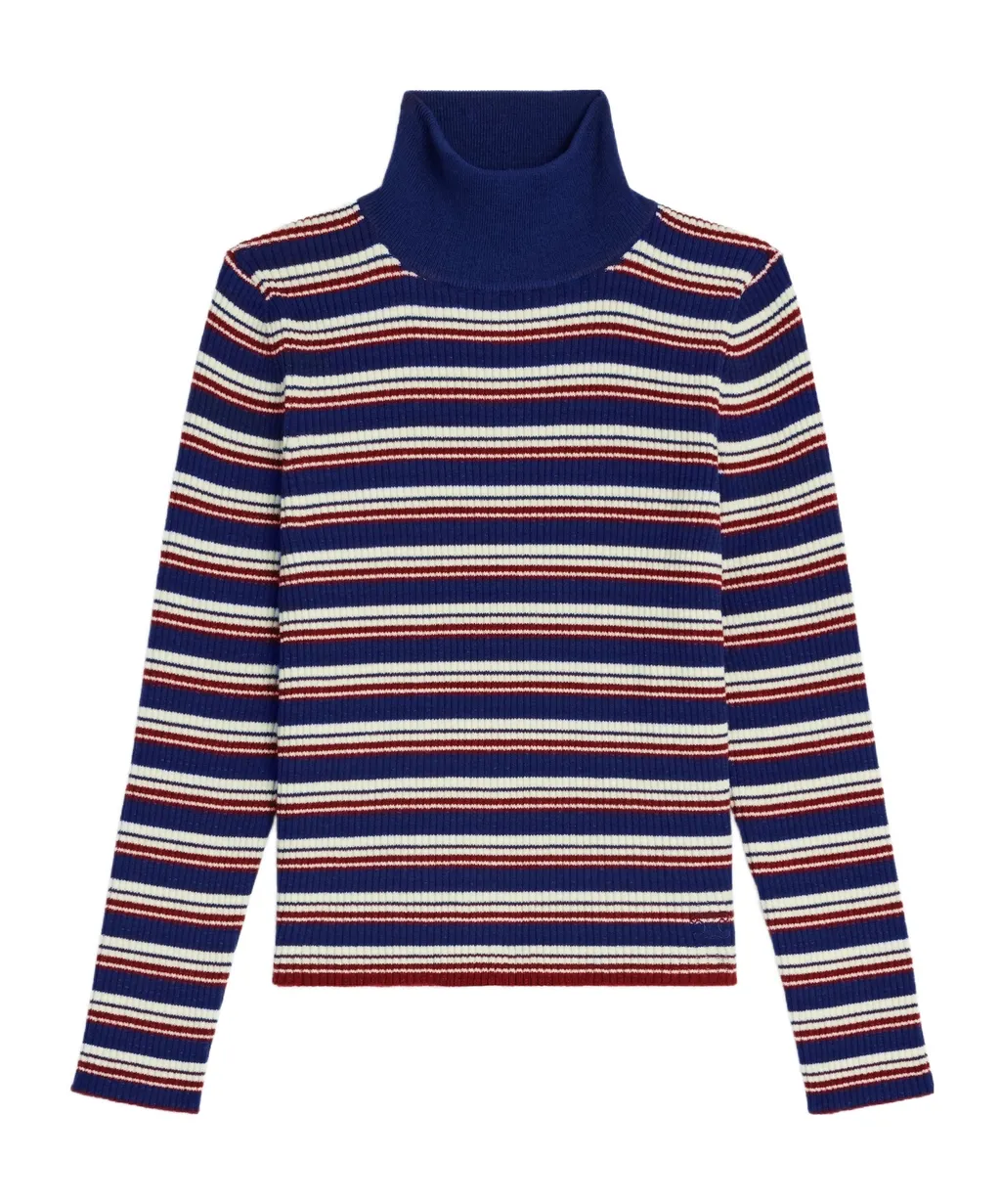 Turtleneck Sweater In Striped Ribbed Wool