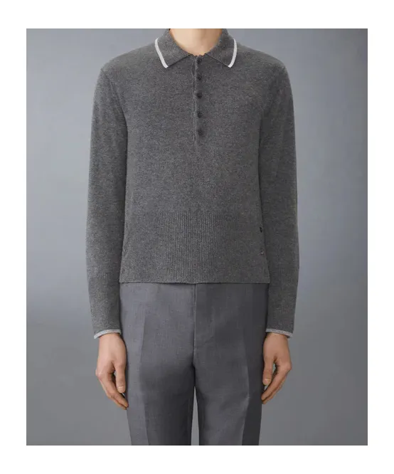 Thom Browne 65 Jersey Intarsia Long Sleeve Polo Shirt