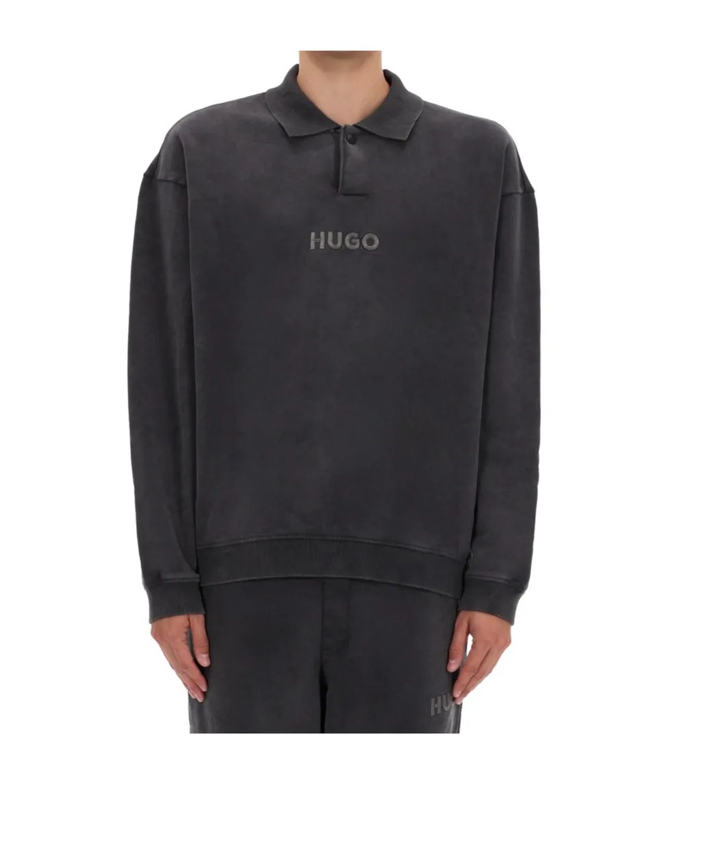 Hugo Button Detailed Long-Sleeved Polo Sweatshirt