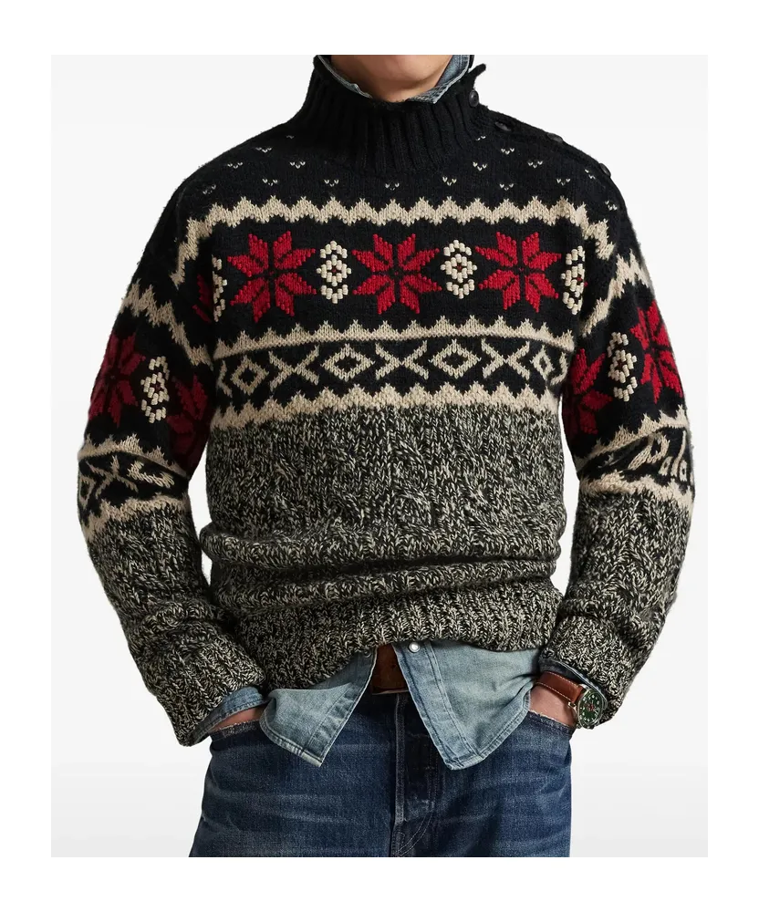 Buttoned Patterned Pullover